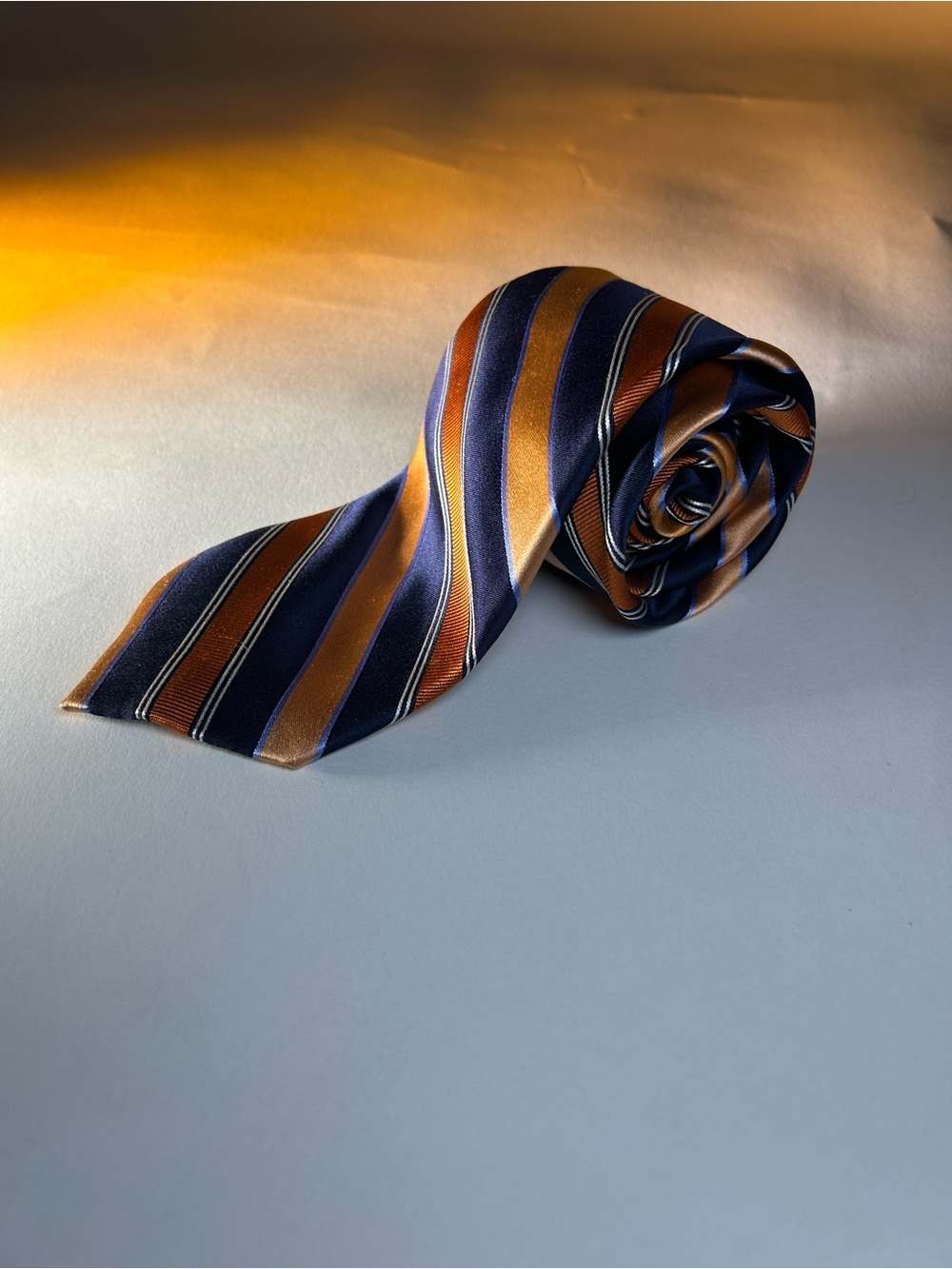 George Navy and Copper Striped Silk Tie